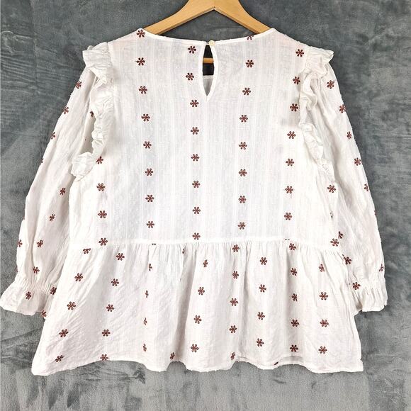 Womens Top Large Cottagecore Eyelet Boho Prairie Peasant Ruffles Embroidered - Picture 8 of 8